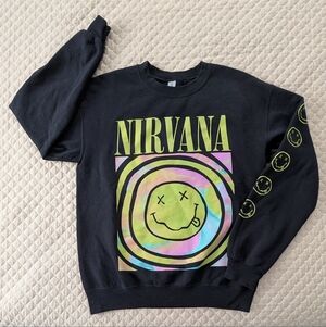 NIRVANA Black and Multicolor Graphic Crewneck Sweatshirt, Size Small